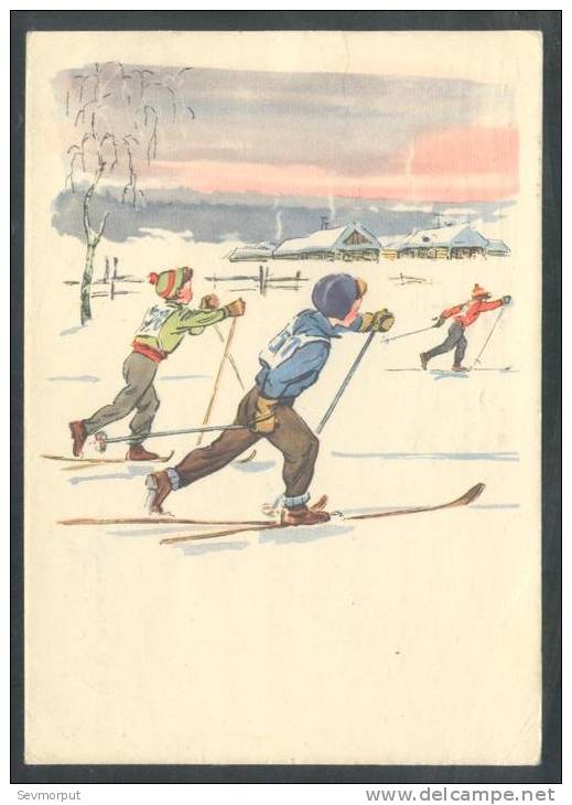 USSR RUSSIA 1962 POSTAL ENTIER STATIONERY POSTCARD A 01768 SPORT WINTER CHILD CHILDRED SKI SKIING MAILED - Non Classés