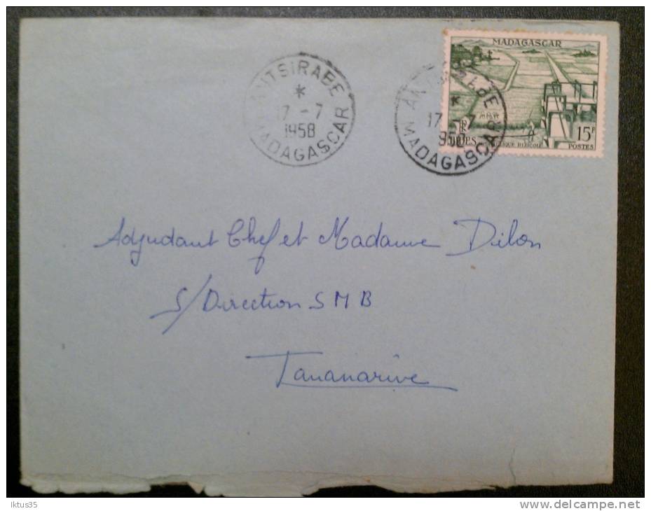 ENVELOPPE TIMBREE DE ANTSIRABE MADAGASCAR 1958 - Covers & Documents