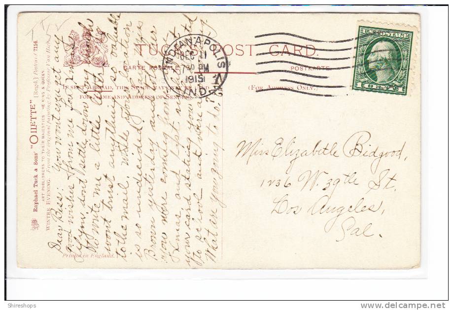 Raphael Tuck Oilette No 7154 Winter Evening Van Hier Postmark 1915 - Tuck, Raphael