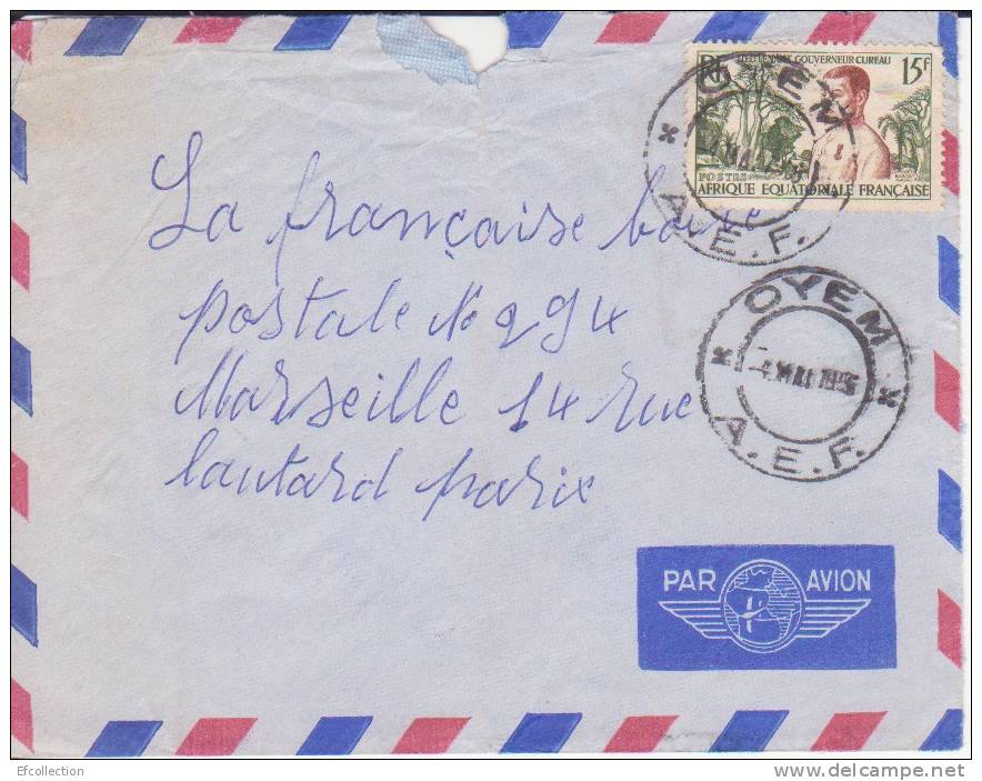 OYEM - GABON - 1956 - COLONIES FRANCAISES - AFRIQUE - AVION - LETTRE - MARCOPHILIE - Autres & Non Classés