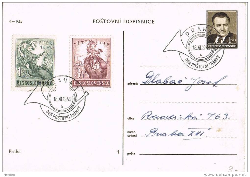 Entero Postal PRAHA (Checoslovaquia) 1949. Dia De Los Niños, Pro Infancia. DETEM - Cartes Postales