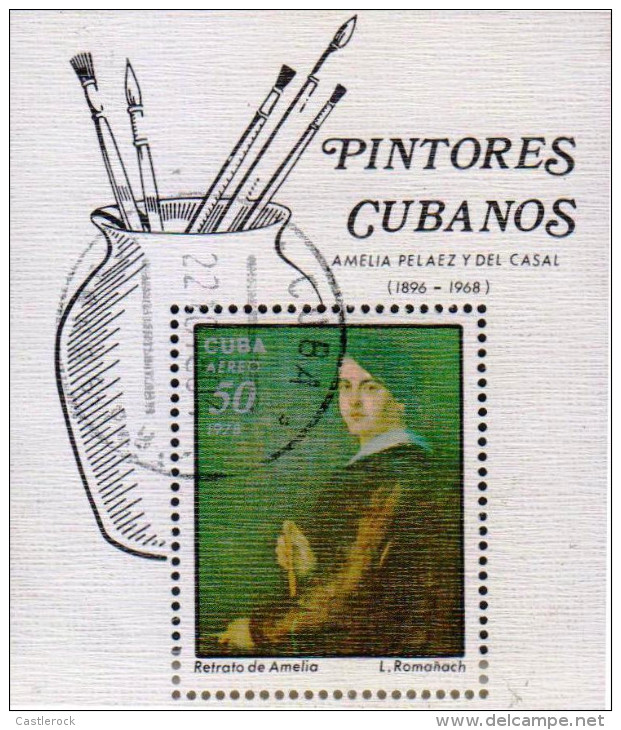 RG)1978 CUBA-CARIBE, PAINTBRUSH-AMELIA PORTRAIT PAINTING BY L. ROMANACH X DEATH ANNIVERSARY, CTO S/S, MNH - Unused Stamps