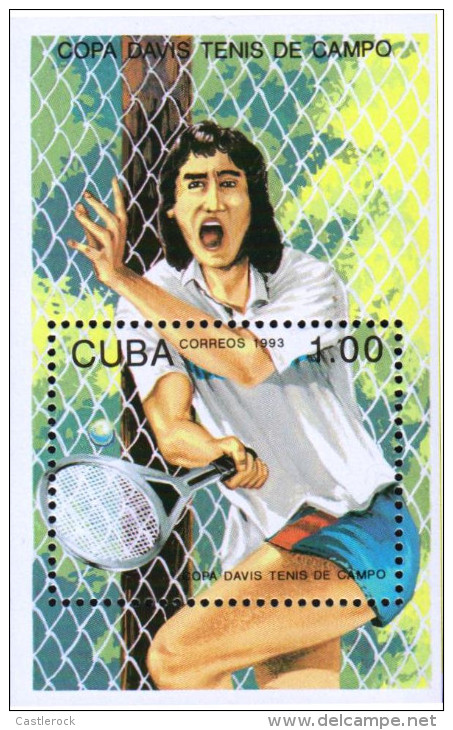 G)1993 CARIBE, TENNIS PLAYER IN A MATCH-RAQUET-BALL, DAVIS CUP, S/S, MNH - Unused Stamps