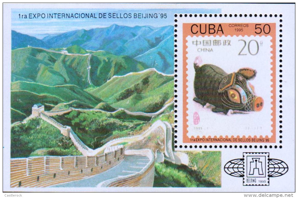 G)1995 CARIBE, THE GREAT WALL OF CHINA-PIG CRAFT, 1ST INTERNATIONAL STAMP EXPO BEIJING'95, S/S, MNH - Ongebruikt