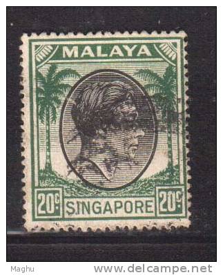 Singapore Used 1948, 20c  Black &amp; Green, Perf. 171/2 X 18 King George VI - Singapore (...-1959)