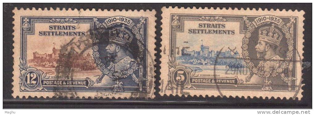 Malaysia 1935 Used, 2v Silver Jubilee, - Straits Settlements