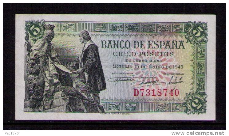 ESPAÑA 1945 - BILLETE DEL 15 DE JUNIO DE 1945 - SIN CIRCULAR - 5 Pesetas