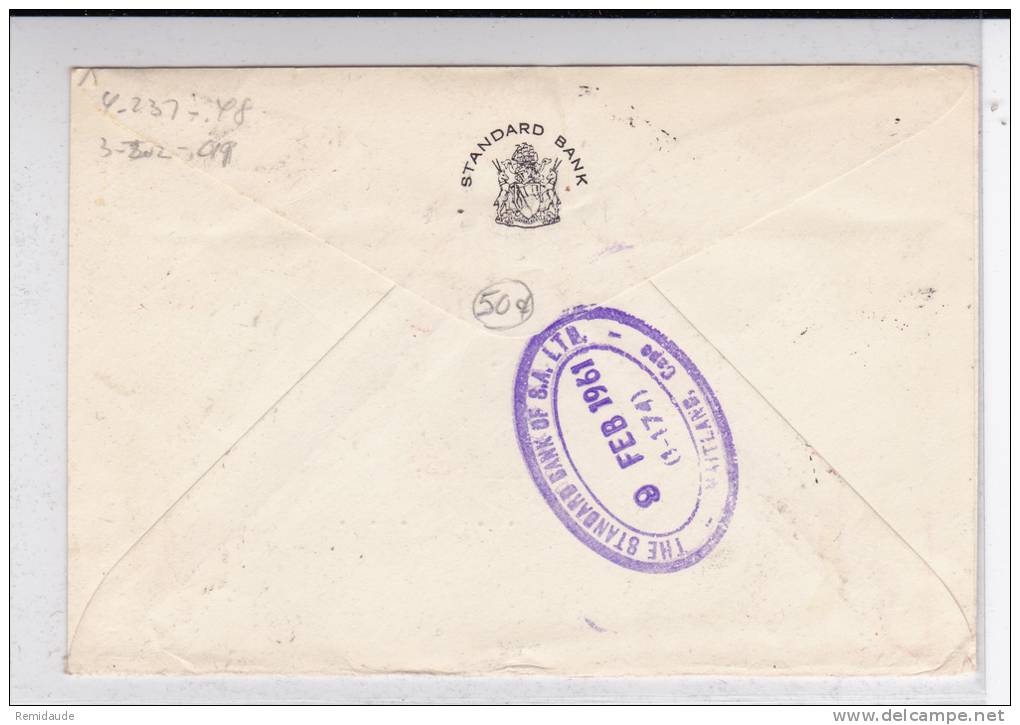 AFRIQUE Du SUD - 1961 - ENVELOPPE COMMERCIALE Par AVION De CAPE TOWN Pour NEW YORK (USA) - CREDIT SUISSE - Lettres & Documents