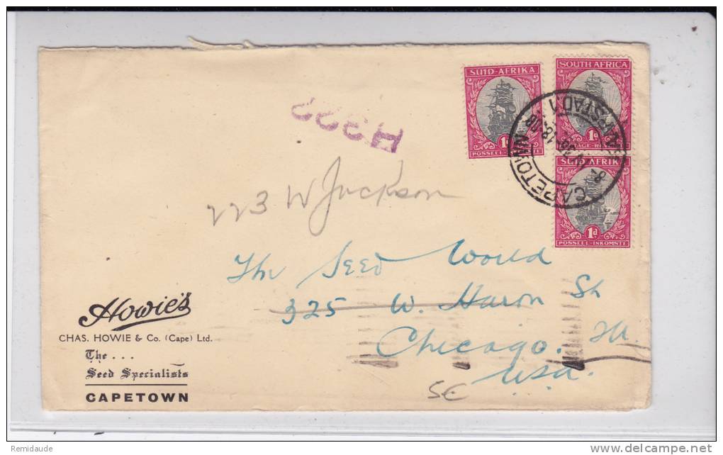 AFRIQUE Du SUD - 1936 - ENVELOPPE COMMERCIALE De CAPE TOWN Pour CHICAGO (USA) - Storia Postale