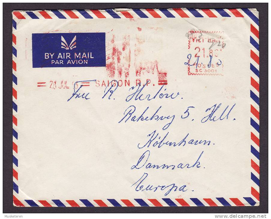 Vietnam Airmail Par Avion Meter Stamp Cover SC 3001 SAIGON R.P. 1953 To Denmark - Vietnam