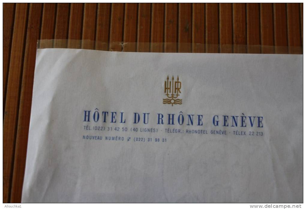 LETTRE VIERGE ILLUSTREE ENTETE " HOTEL DU RHONE GENEVE " SUISSE ANNEE 40 / 50 &gt; 21 X 15 CM - Non Classés