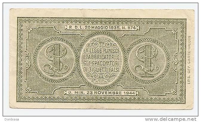 1 Lira Luogotenenza 1944 (ventura-simoneschi-giovi Nco) - Regno D'Italia – 1 Lire