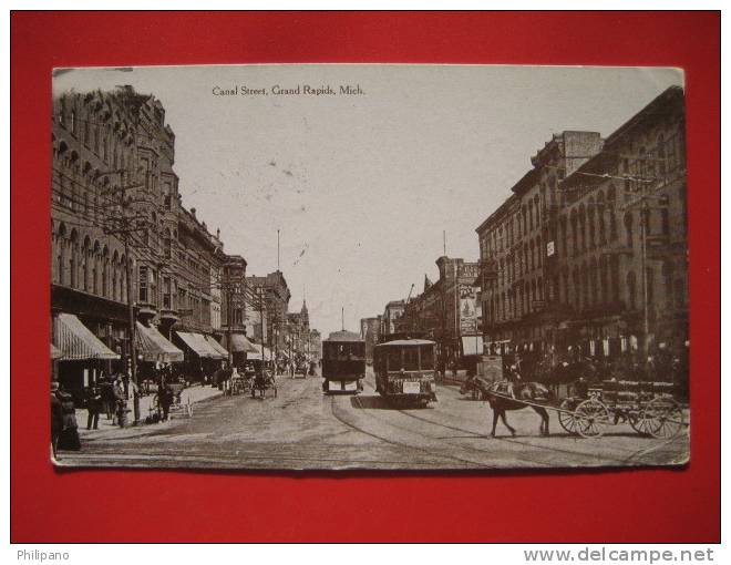 Michigan > Grand Rapids   Trolleys On Canal Street 1909 Cancel ---  --  == Ref 287 - Grand Rapids