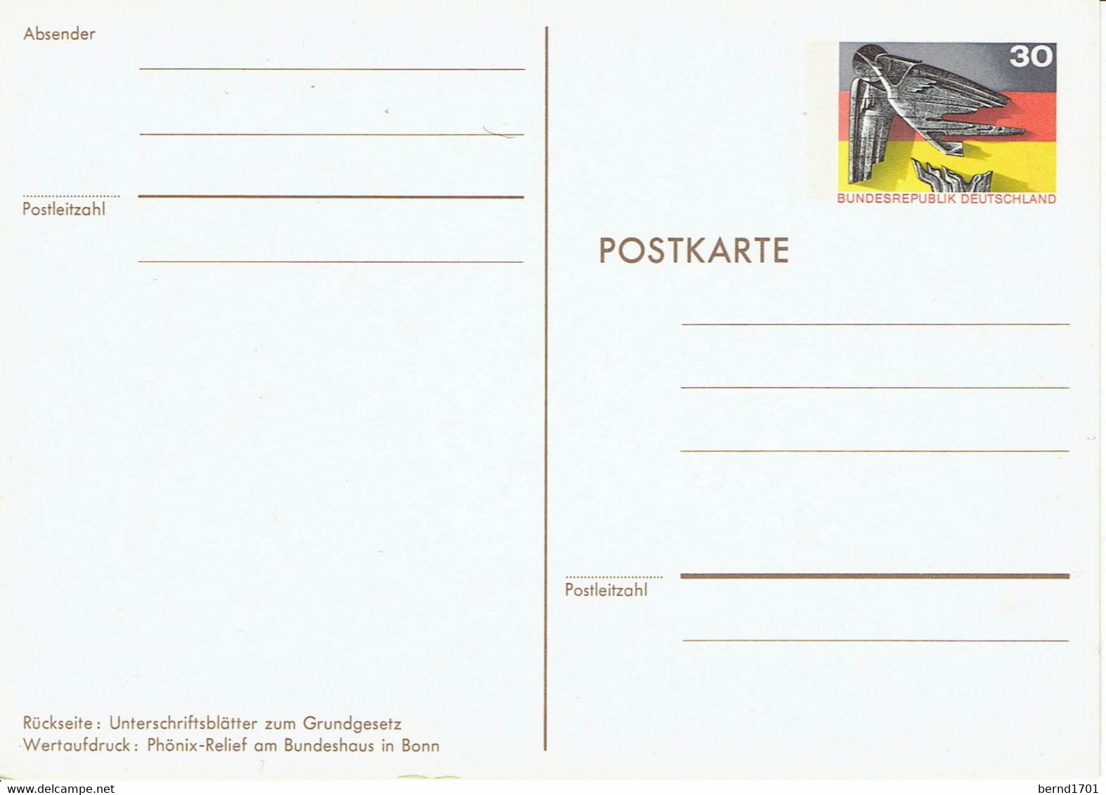 Germany - Ganzsache Postkarte Ungebraucht / Postcard Mint (h1047) - Postkarten - Ungebraucht