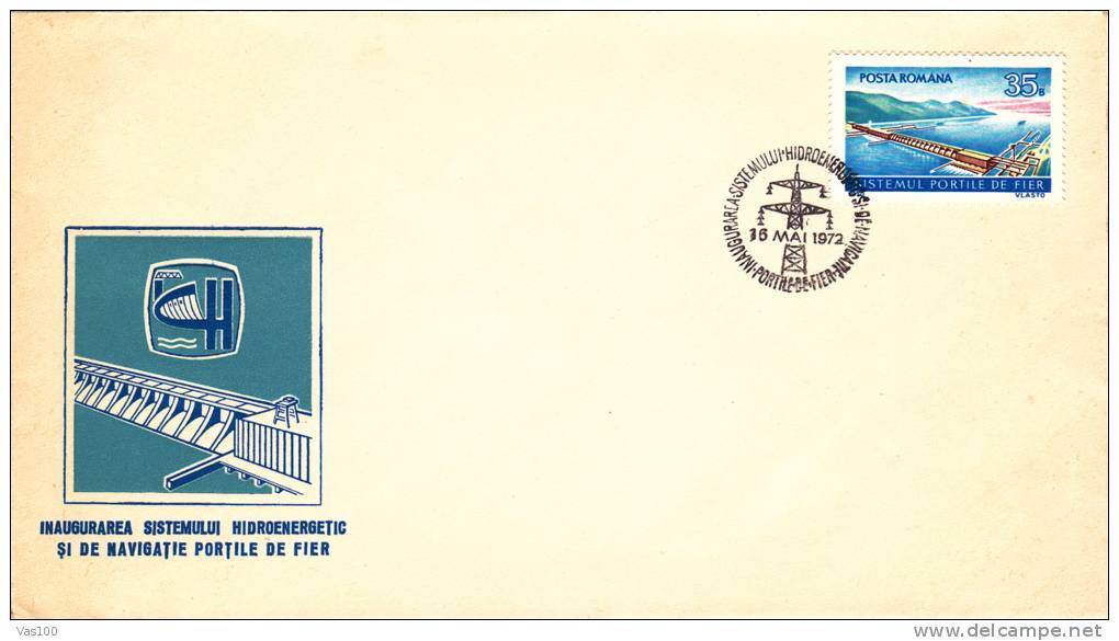 The Iron Gates Hydropower 1972 Cover FDC Premier Jour Romania. - Elektriciteit