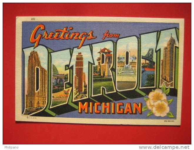 - Michigan > Detroit-- Block Letter Greetings From Linen   --   -- Ref 288 - Detroit