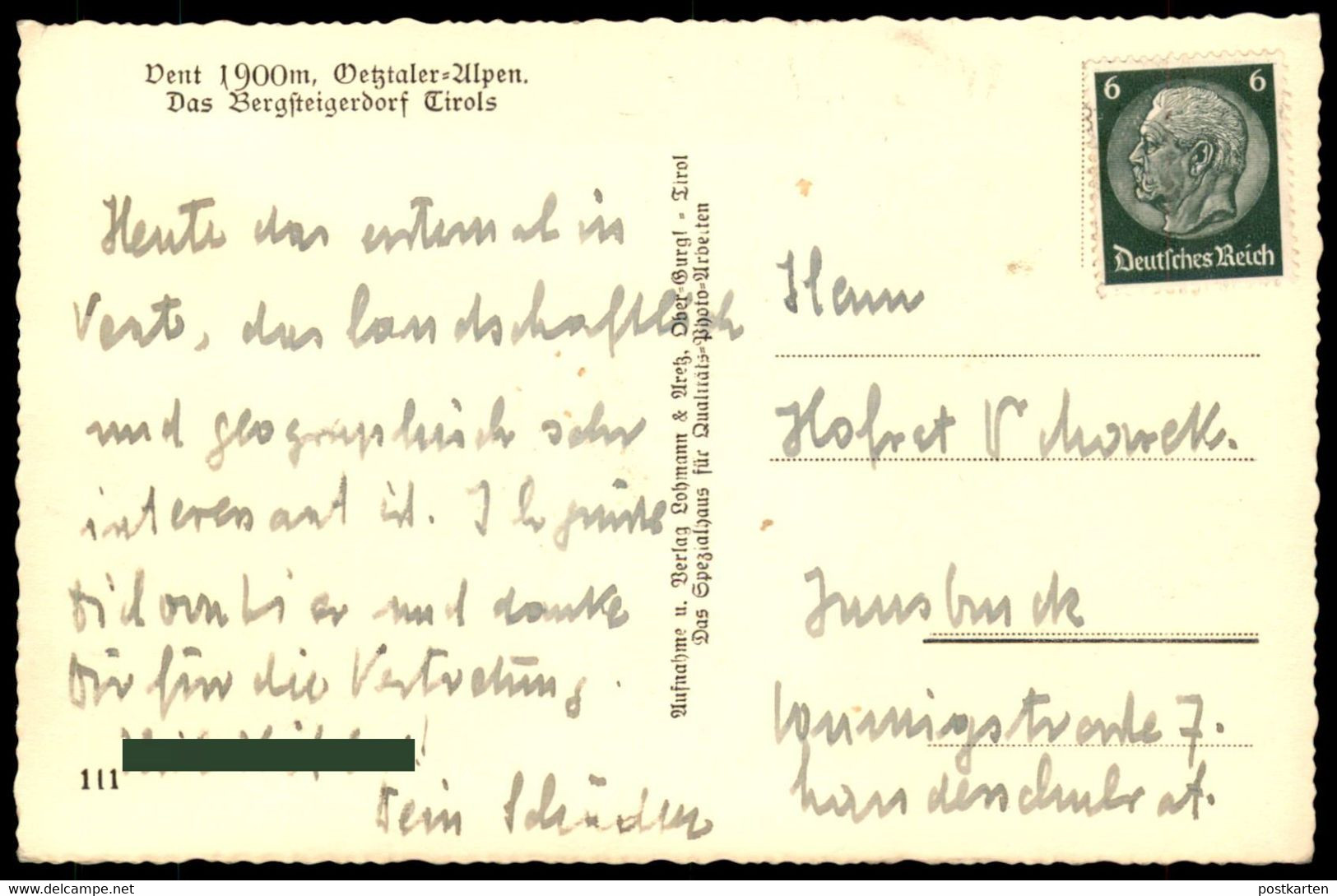 ALTE POSTKARTE VENT ÖTZTAL BERGSTEIGERDORF 30iger Jahre 1900m Ötztaler Alpen Sölden Tirol Österreich Austria Postcard - Sölden