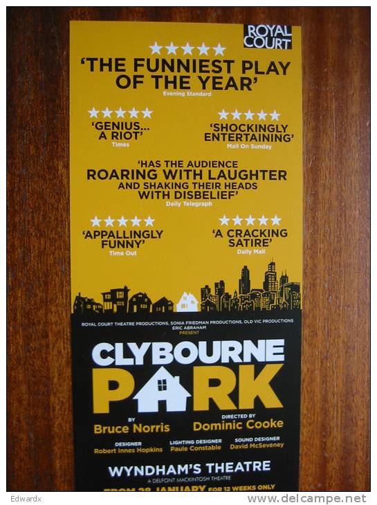 Clybourne Park Bruce Norris Wyndham's Theatre 2011 London Leaflet Flyer Handbill - Advertising