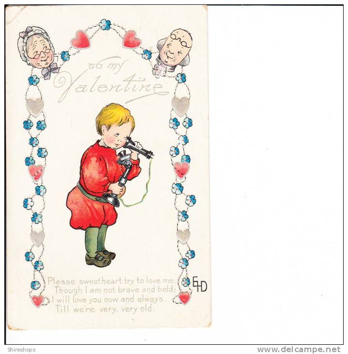 To My Valentine Child Boy With Grandparents On Phone 1911 - Saint-Valentin