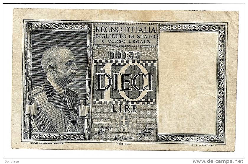 10 Lire Impero 1939 XVIII - Regno D'Italia – 10 Lire