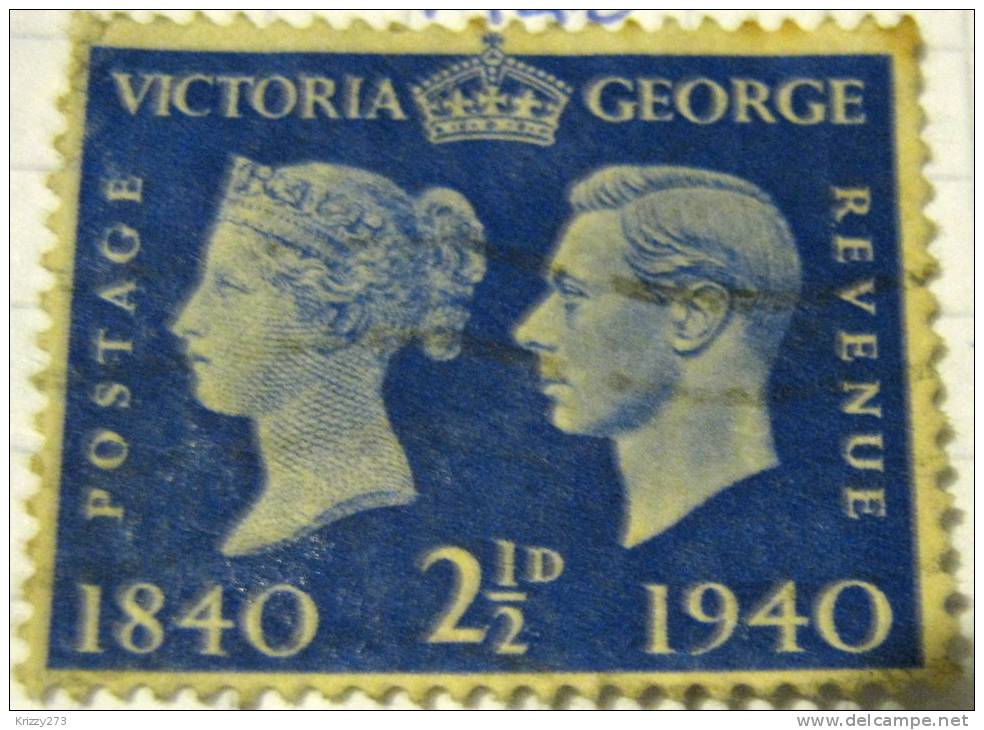 Great Britain 1940 Centenary Of First Adhesive Stamp Victoria To George VI 2.5d - Unused - Unused Stamps