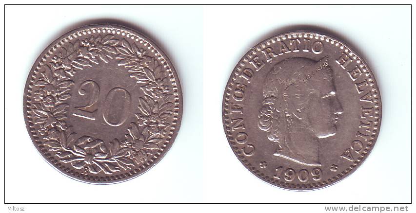 Switzerland 20 Rappen 1909 - Otros & Sin Clasificación