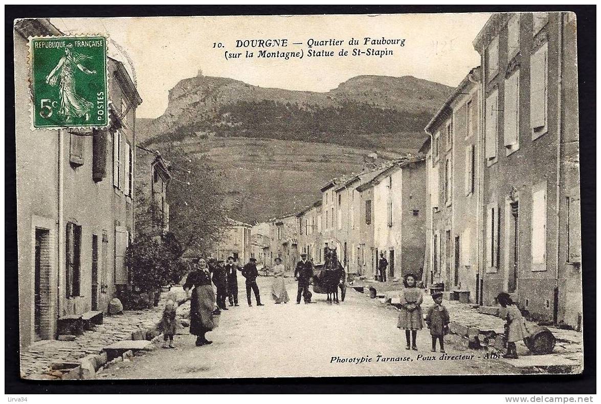 CPA  ANCIENNE- FRANCE- DOURGNE (81)- QUARTIER DU FAUBOURG AVEC TRES BELLE ANIMATION GROS PLAN- ATTELAGE AGRICOLE - Dourgne