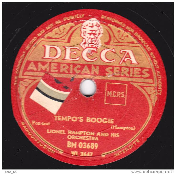 Disques 78 Tours Pour Phonographes - Fox-trot - LIONEL HAMPTON - TEMPO´S BOOGIE - THE LAMPLIGHTER - 78 T - Disques Pour Gramophone