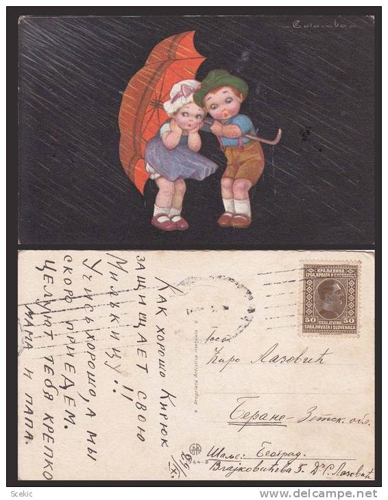 COLOMBO CHILDREN RAIN UMBRELLA OLD POSTCARD - D14360 - Colombo, E.