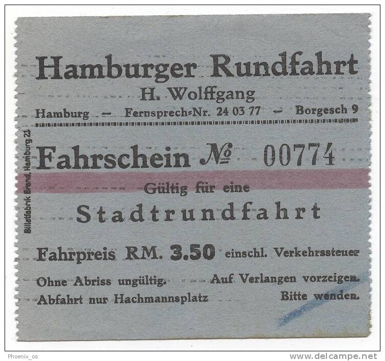 TRAM / STRASSENBAHN - Old Ticket, HAMBURG, Germany - Europe