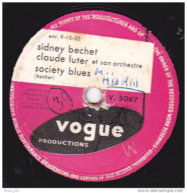 Disques 78 Tours Pour Phonographes - SIDNEY BECHET CLAUDE LUTHER - Royal Garden Blues - Society Blues - 78 T - Disques Pour Gramophone