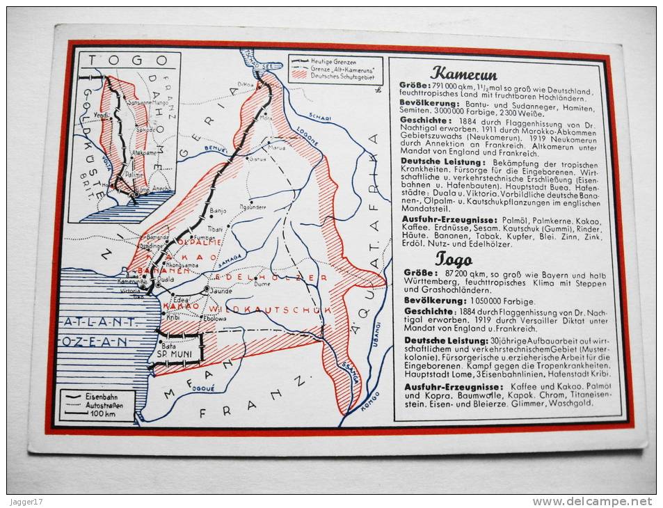 Kamerun & Togokarte (Reichskolonialbund 1939) Mit Marke Und Stempel - Cameroun