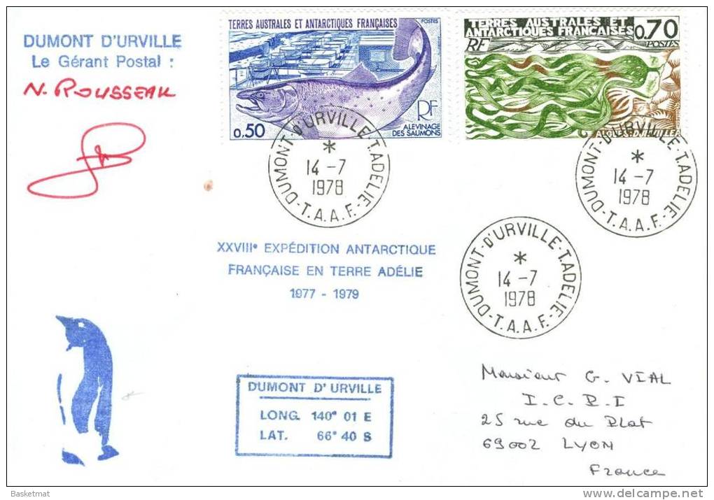 TAAF ENV DUMONT D´URVILLE   14/7/1978   CACHET 28° EXPEDITION ANTARTIQUE - Brieven En Documenten