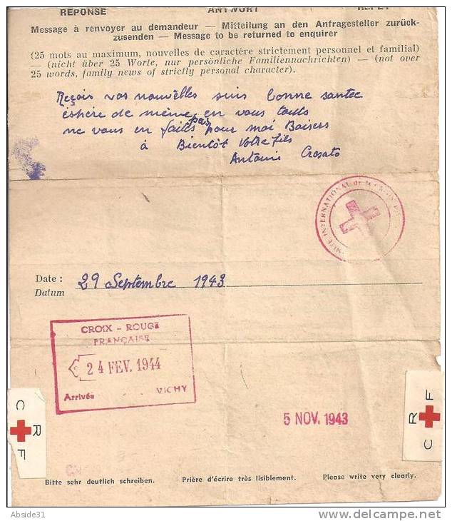 Message  Croix  Rouge - Guerre De 1939-45