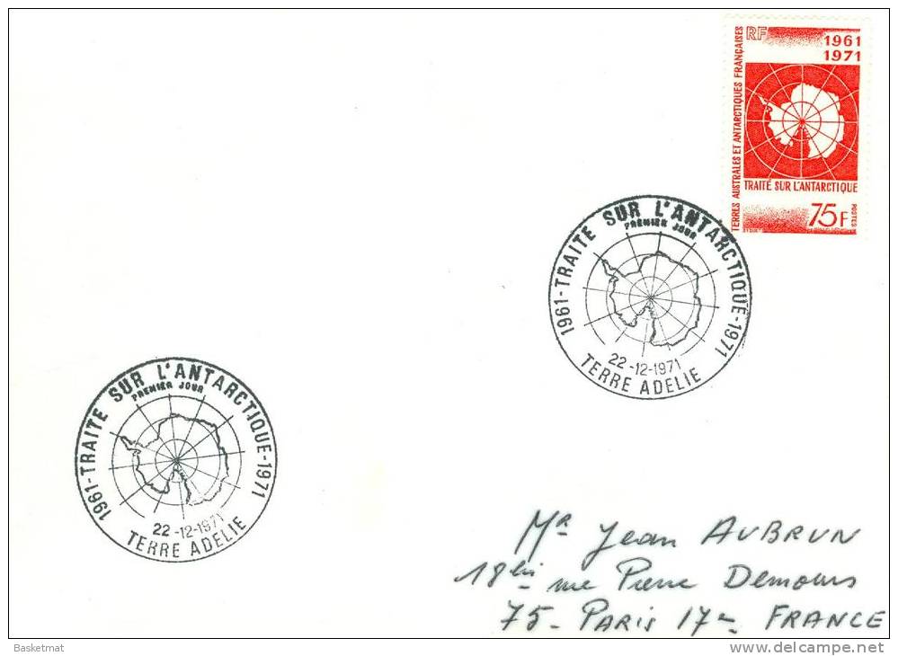 TAAF ENV DUMONT D´URVILLE   22/12/1971   TIMBRE N° 39  CACHET TRAITE SUR L'ANTARTIQUE 1961-1971 - Lettres & Documents