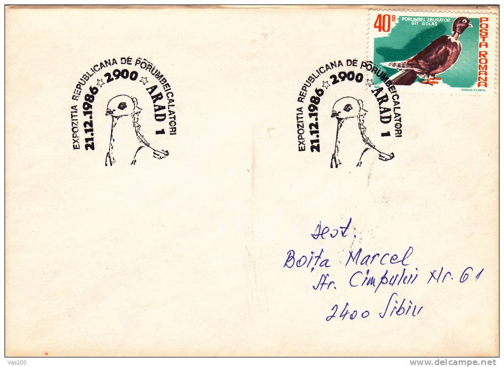 Pigeons & Columbiformes 1986 Meter Mark On Cover Arad Romania. - Palomas, Tórtolas