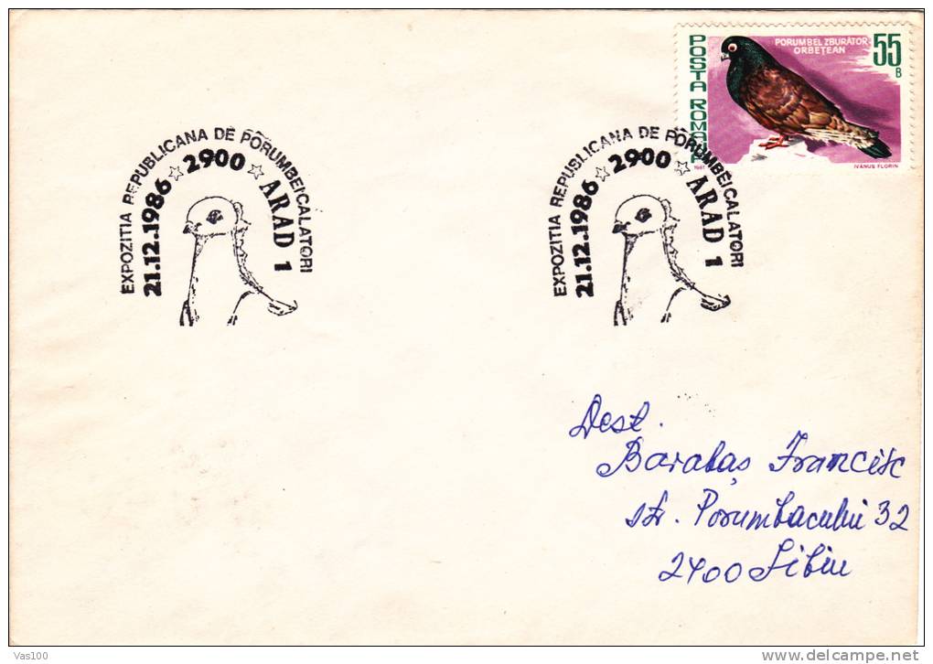 Pigeons & Columbiformes 1986 Meter Mark On Cover Arad Romania. - Pigeons & Columbiformes