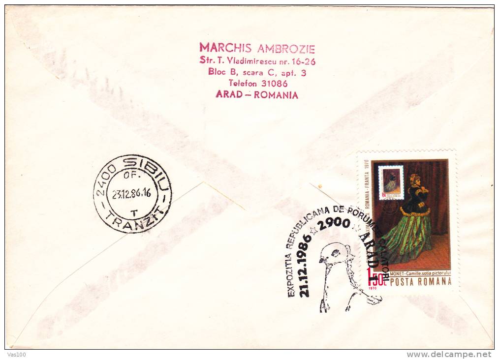 Pigeons & Columbiformes 1986 Meter Mark On Cover Arad Romania. - Pigeons & Columbiformes