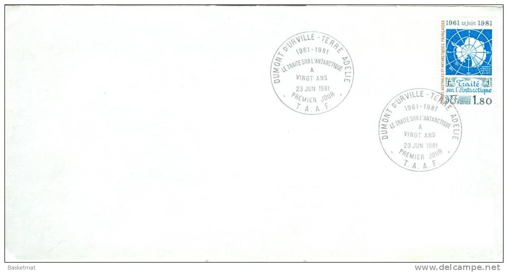 TAAF  ENV DUMONT D´URVILLE   23/6/1981   TIMBRE N° 91  TRAITE SUR L'ANTARTIQUE CACHET 1° JOUR - Covers & Documents