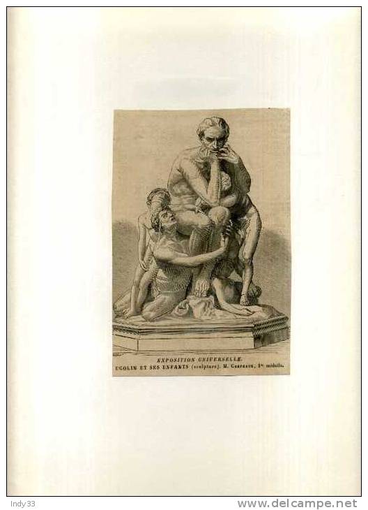 - UGOLIN ET SES ENFANTS PAR CARPEAUX  . GRAVURE SUR BOIS DU XIXe S. DECOUPEE ET COLLEE SUR PAPIER - Autres & Non Classés