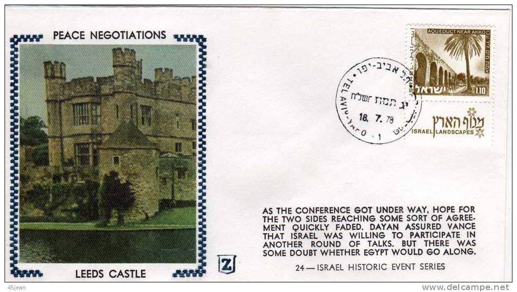 Israel; 1978 Belle Fdc Sur Soie Négociations Au Château De Leeds - Lettres & Documents