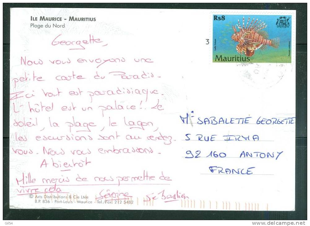 Timbre De L'ile Maurice   Au Dos D'une Carte Postale Pour La France  En  1988 ?   Au2529 - Mauritius (1968-...)