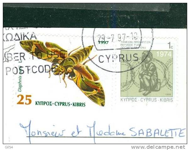 Timbre De  Chypre Au Dos D'une Carte Postale Pour La France  En  1997  Au2535 - Lettres & Documents