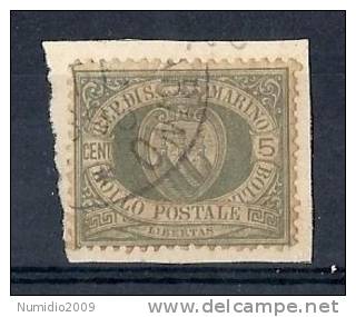 1892-94 SAN MARINO USATO STEMMA 5 CENT - RR9120-2 - Oblitérés