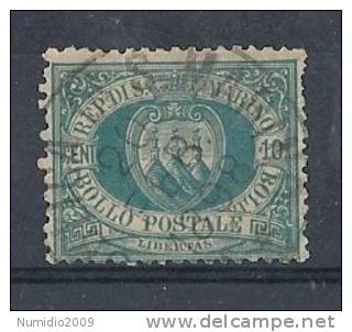 1892-94 SAN MARINO USATO STEMMA 10 CENT - RR9120 - Oblitérés