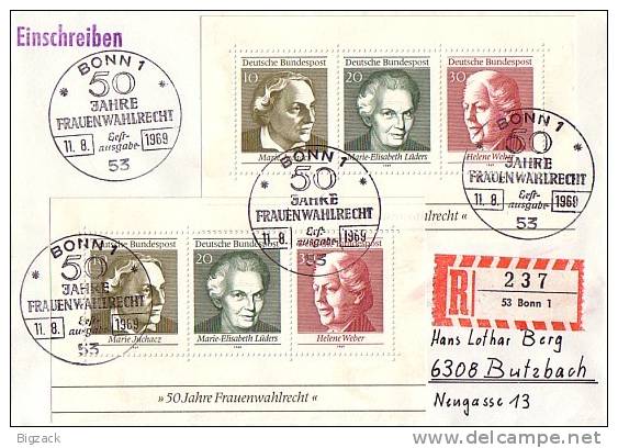 Bund R-Brief Mef Minr.2x Block 5 SST Bonn 11.8.69 FDC - Briefe U. Dokumente