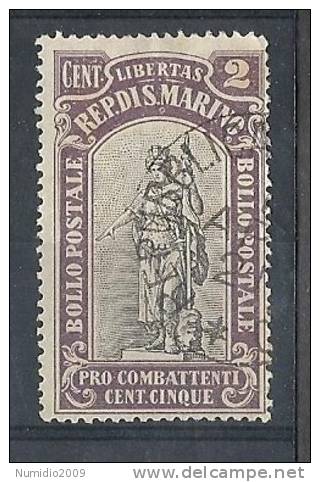 1918 SAN MARINO USATO PRO COMBATTENTI 2 C - RR9123 - Oblitérés