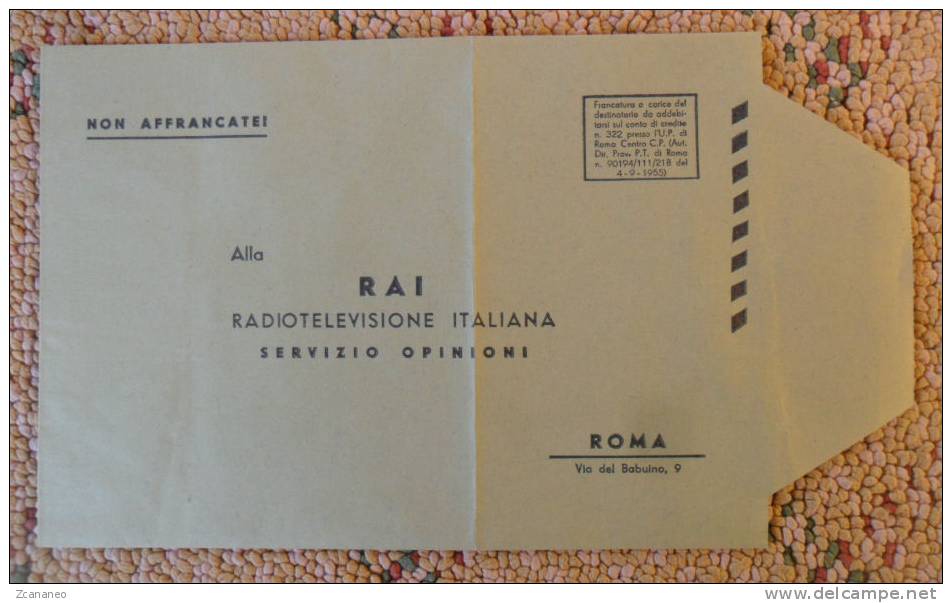 VECCHIO QUESTIONARIO RAI DEL 1963 COMPLETO DI BUSTA - - Pubblicitari