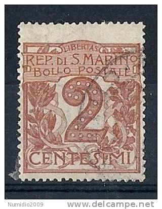 1921-23 SAN MARINO USATO CIFRA 2 CENT - RR9124-3 - Oblitérés