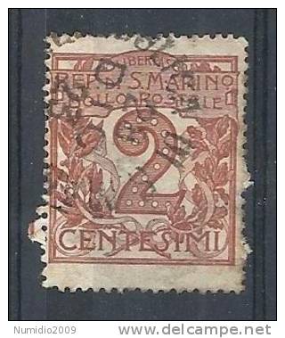 1921-23 SAN MARINO USATO CIFRA 2 CENT - RR9124-7 - Oblitérés